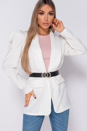 Puffed Sleeve Buckle Belt Detail Blazer