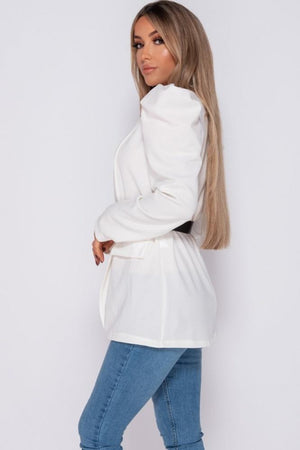 Puffed Sleeve Buckle Belt Detail Blazer