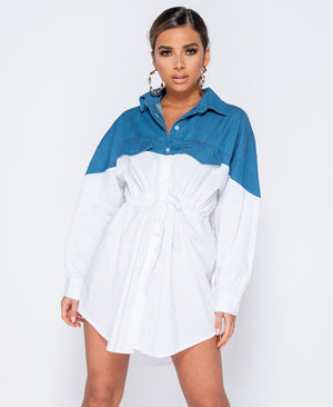 Denim & Poplin Belted Shirt Dress