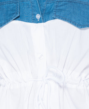 Denim & Poplin Belted Shirt Dress